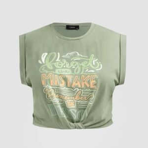 Cider Green Muscle Tee Crop with Tie Front